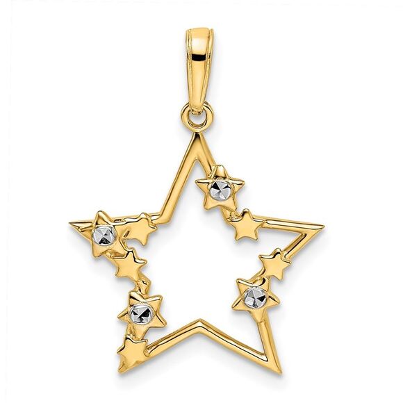 14k Yellow Gold & White Rhodium D/C Stars Pendant,All Products : American Fashion Style Bags On Sale